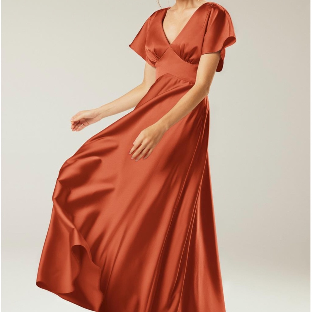 Rust/Orange Floor Length Satin Bridesmaid Dress